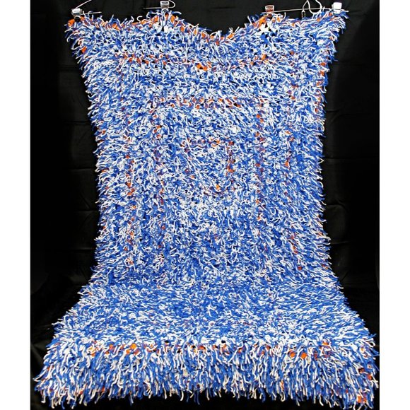 Hand Crochet Striped Multicolor Long Couch Sofa Blanket Throw Afghan Shag Fringe - Picture 2 of 8